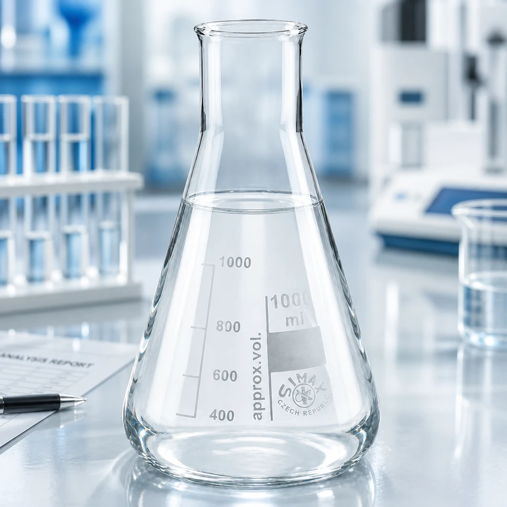 Matraz Erlenmeyer de 200 ml de cuello ancho con escala hasta 200 ml para la determinación exacta del volumen