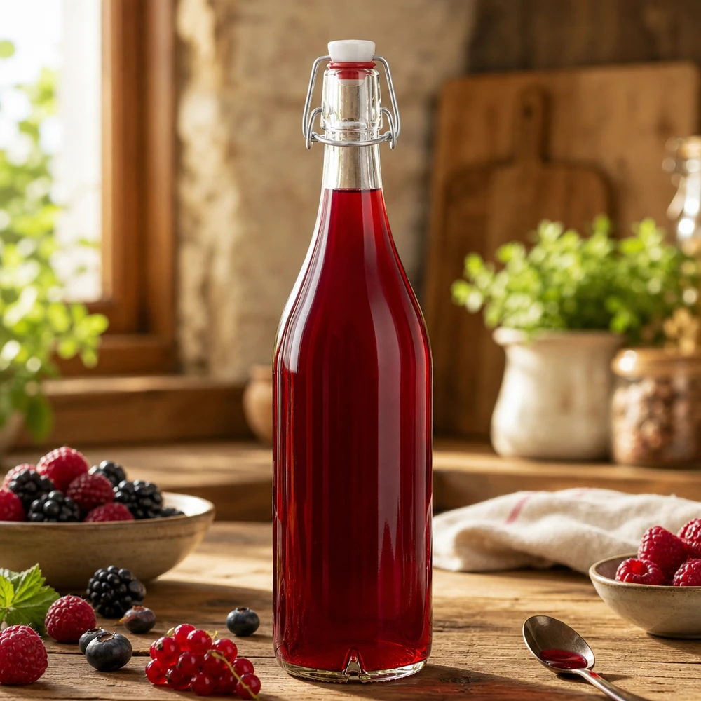 Botella de vidrio de 1000 ml + tapa abatible de PVC UNiTWIST Botella de vidrio de 1000 ml + tapa abatible de PVC UNiTWIST