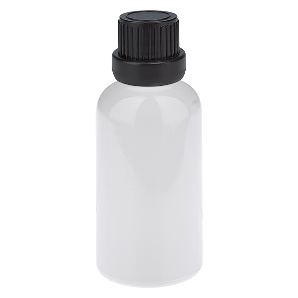 Botella de 30 ml con tapón de rosca negro de 11 mm, tapón de seguridad WhiteLine UT18/30 Botella de 30 ml con tapón de rosca negro de 11 mm, tapón de seguridad WhiteLine UT18/30