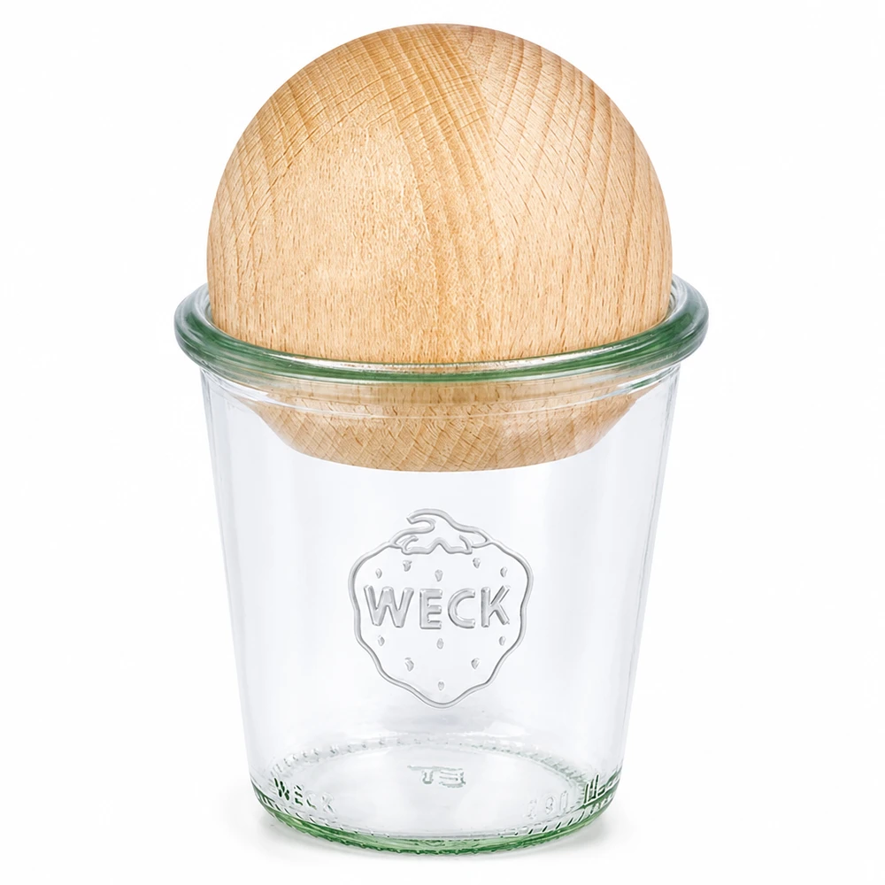Vasos altos de 290 ml WECK RR80 con bola de madera de haya WECK tarro giratorio 290ml RR80 con bola de haya tapa de madera tarro de conserva transparente