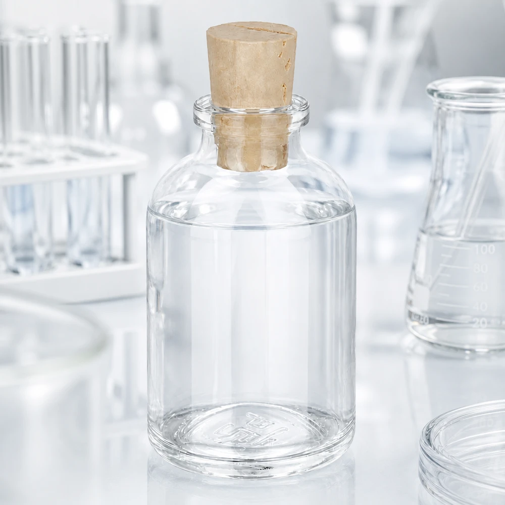 Botella de vidrio transparente 50ml con tapón 11/14mm Rechteckige Klarglasflasche 50ml mit Korken 11/14mm für Labor und Apotheke