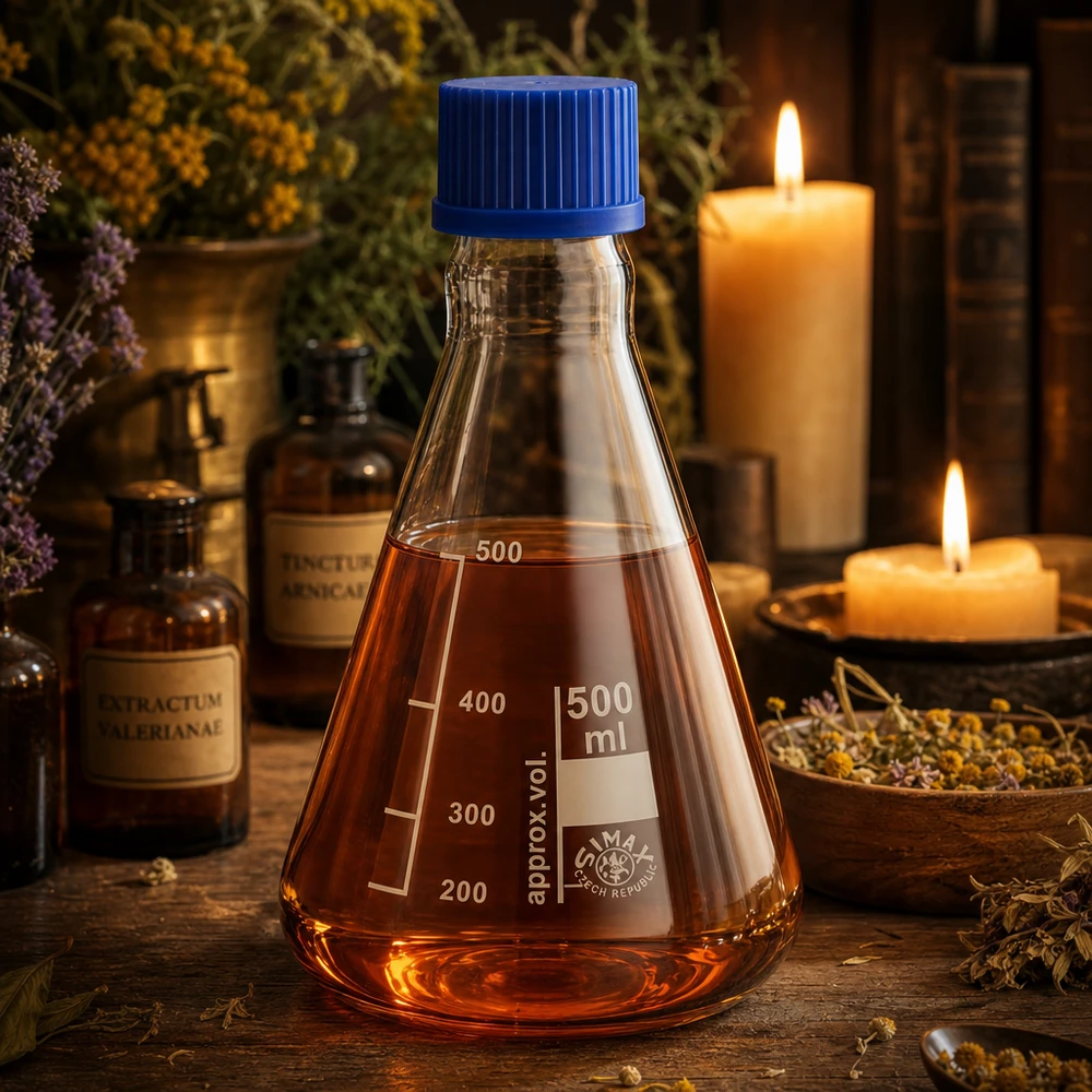Matraz Erlenmeyer 500ml con tapón de rosca Preciso matraz Erlenmeyer de 500 ml con escala mililítrica para mediciones exactas en el laboratorio