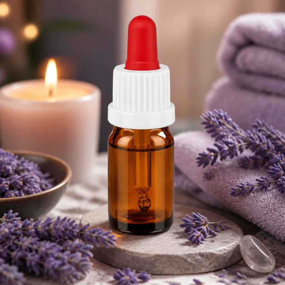 Frasco pipeta 5ml blanco/rojo cierre inviolable BrownLine UT18/5 Frasco de pipeta de 5 ml de alta calidad fabricado en vidrio ámbar con protección UV y tapón ergonómico blanco y rojo