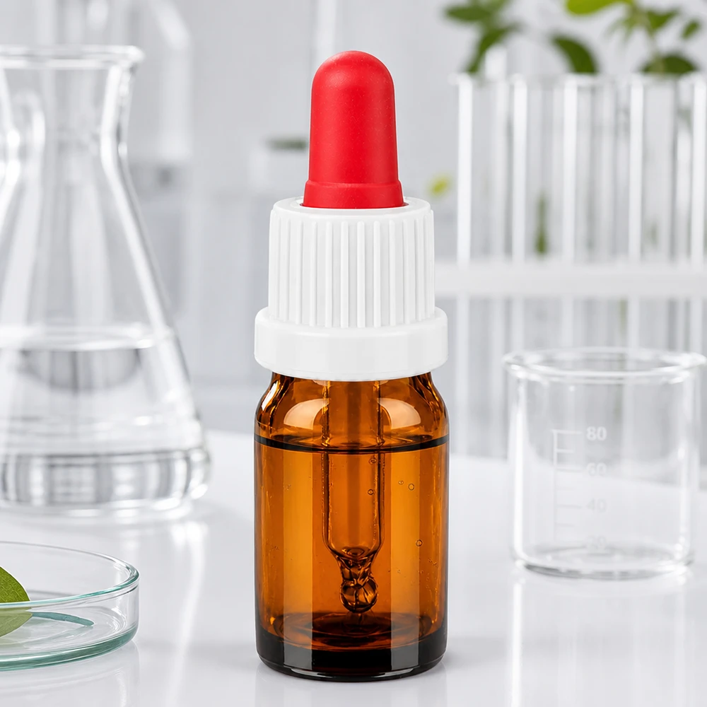 Frasco profesional de laboratorio de 5 ml de vidrio con protección UV y pipeta cuentagotas para aplicaciones científicas