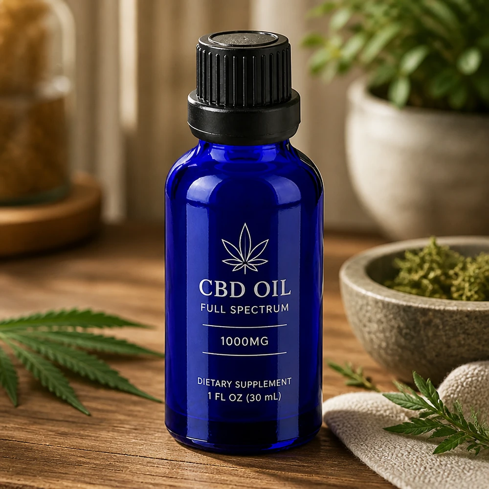 Frasco compacto de cristal azul de 30 ml con tapón a prueba de niños para aceite de CBD y tinturas