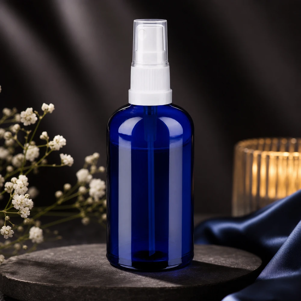 Frasco pulverizador 100ml blanco/transparente tapón estándar BlueLine UT18/100 Botella pulverizadora de 100 ml de alta calidad con atomizador blanco para una distribución uniforme de los líquidos