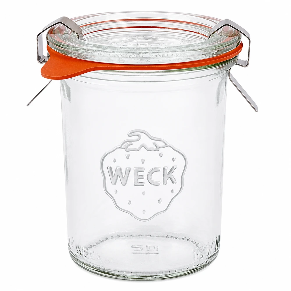 Vaso de 160ml completo WECK RR60 WECK 160ml RR60 mason jar con tapa de cristal anillo de goma y pinzas para conservar y enlatar