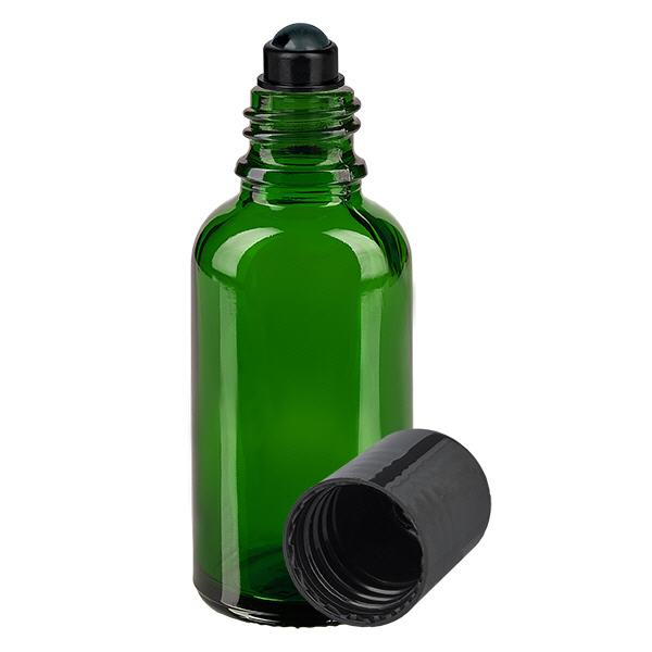 Botella de farmacia verde 30ml roll-on cap negro Botella de farmacia verde 30ml roll-on cap negro