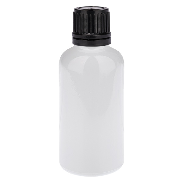 Botella para gotas de 50 ml con anillo vertedor de 3 mm negro con tapón estándar WhiteLine UT18/50