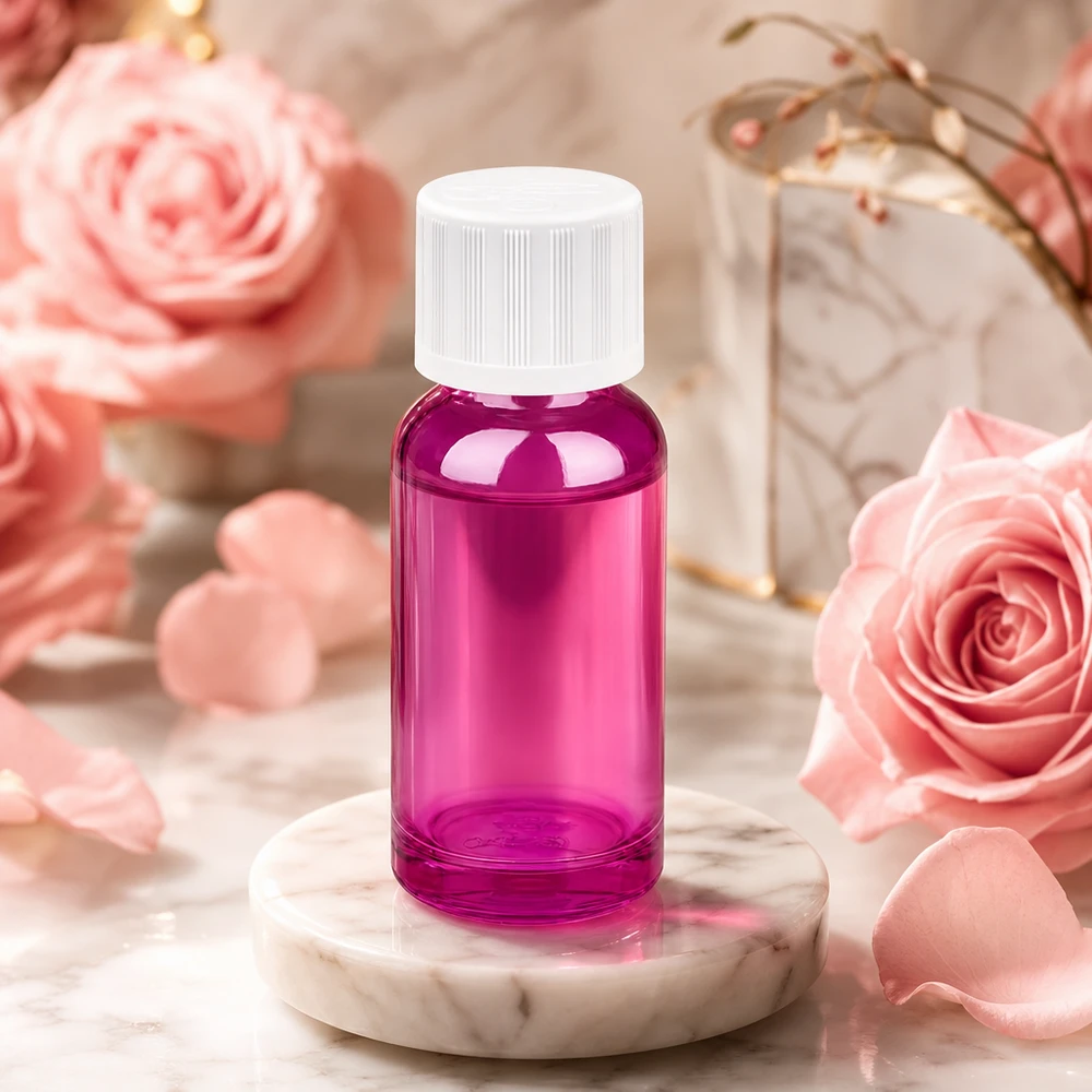 Botella de 20 ml con tapón de rosca de 11 mm blanco estándar a prueba de niños PurpleLine UT18/20 Frasco violeta de 20 ml con cierre de seguridad para niños ideal para aromaterapia y productos de belleza