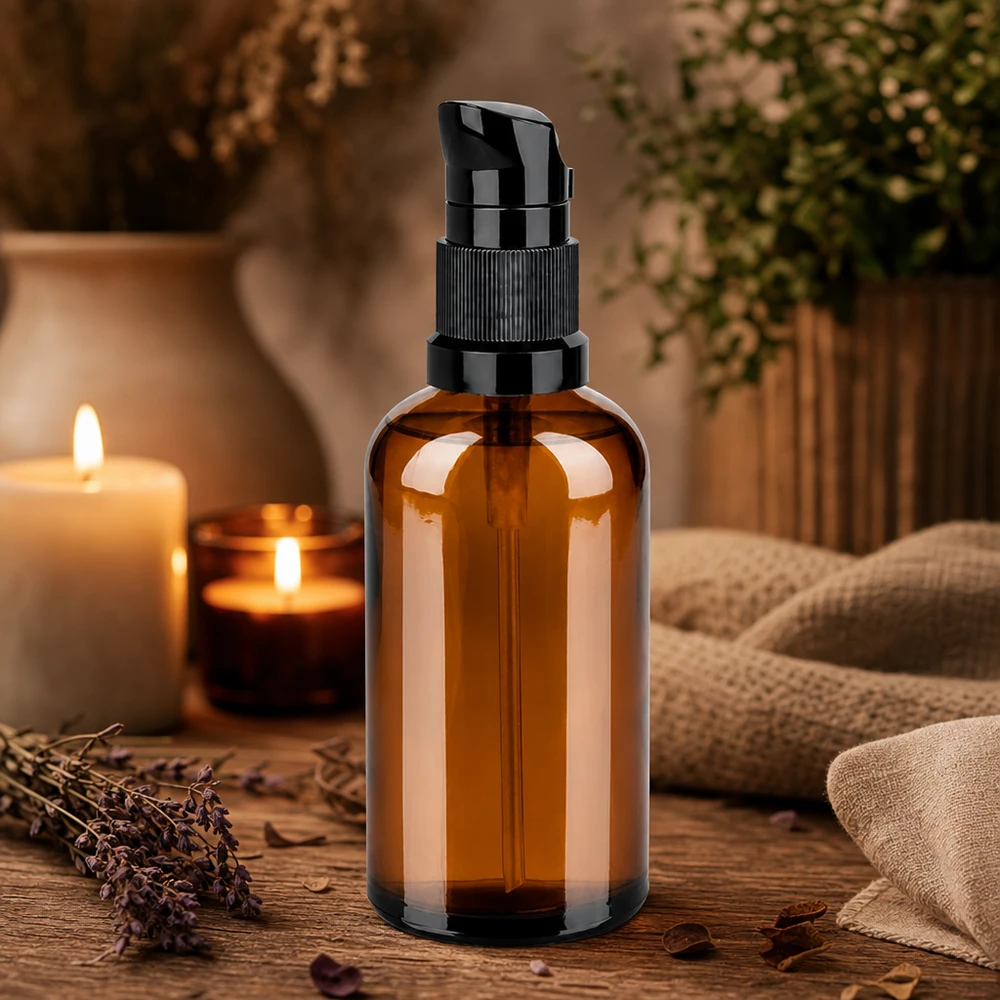Frasco dispensador de 100 ml de alta calidad BrownLine con protección UV y dosificador ergonómico negro