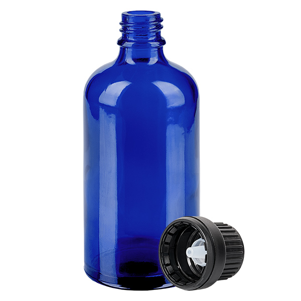 Frasco cuentagotas de 100ml. 2mm tapón inviolable negro BlueLine UT18/100