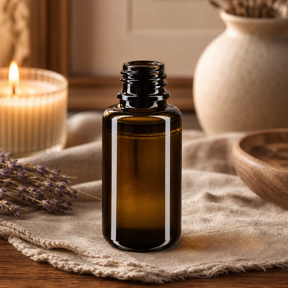 Elegante frasco cuentagotas Orion de cristal violeta para guardar el aceite con estilo