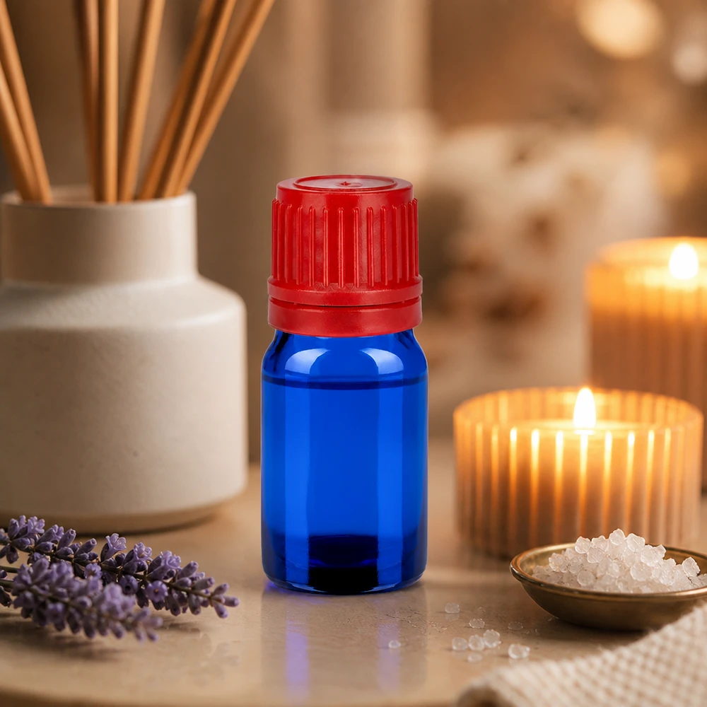 Frasco compacto de vidrio de 5 ml para aceites esenciales con tapón a prueba de niños BlueLine UT18/5