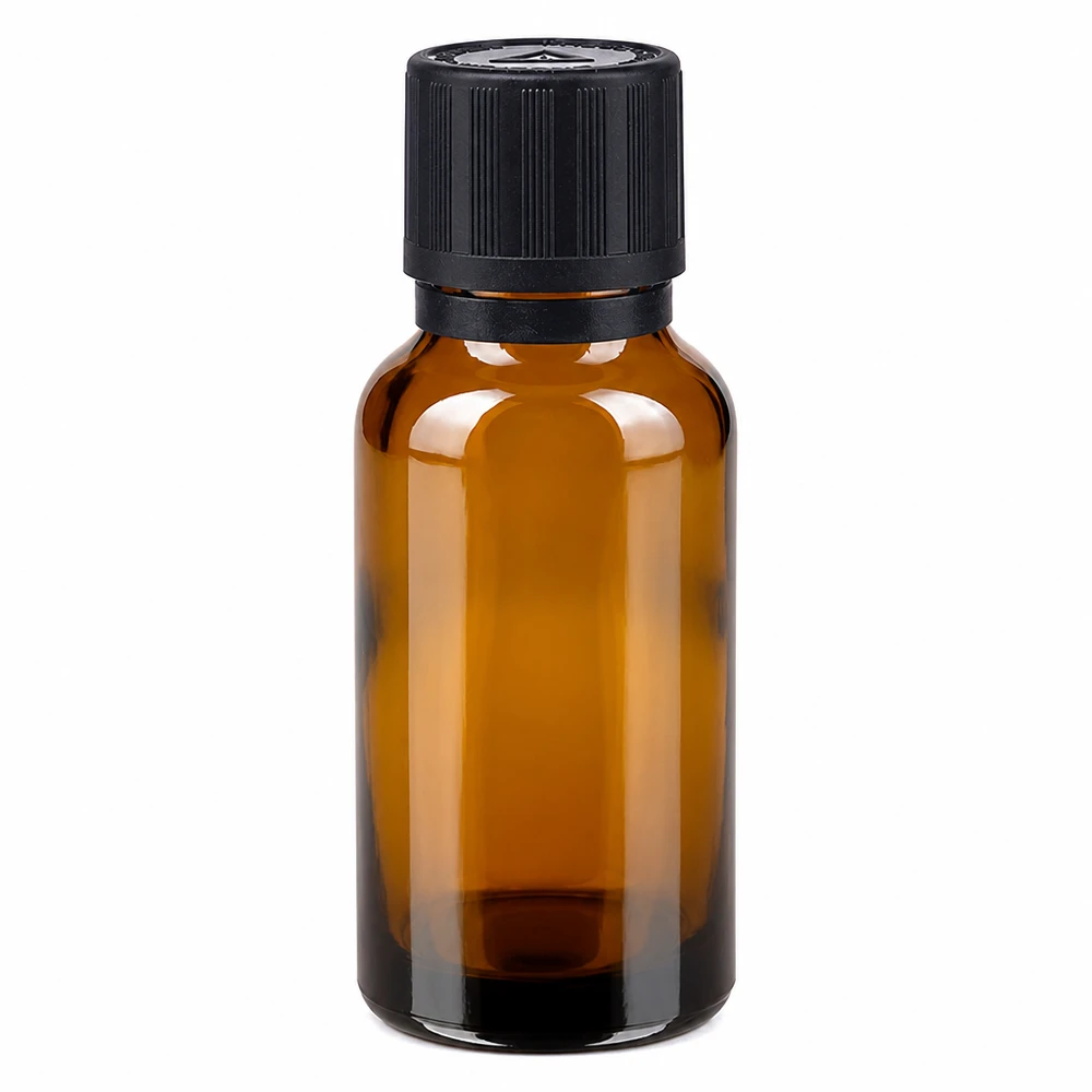 Frasco cuentagotas de vidrio ámbar de 20 ml con tapón original negro y cierre de seguridad para niños, para uso farmacéutico