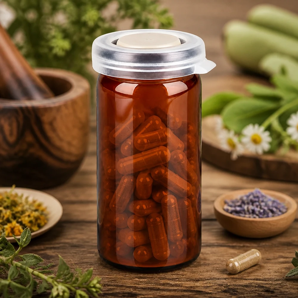 Frasco pequeño para comprimidos de 10 ml, de vidrio marrón con protección UV y tapa de plástico de cierre seguro