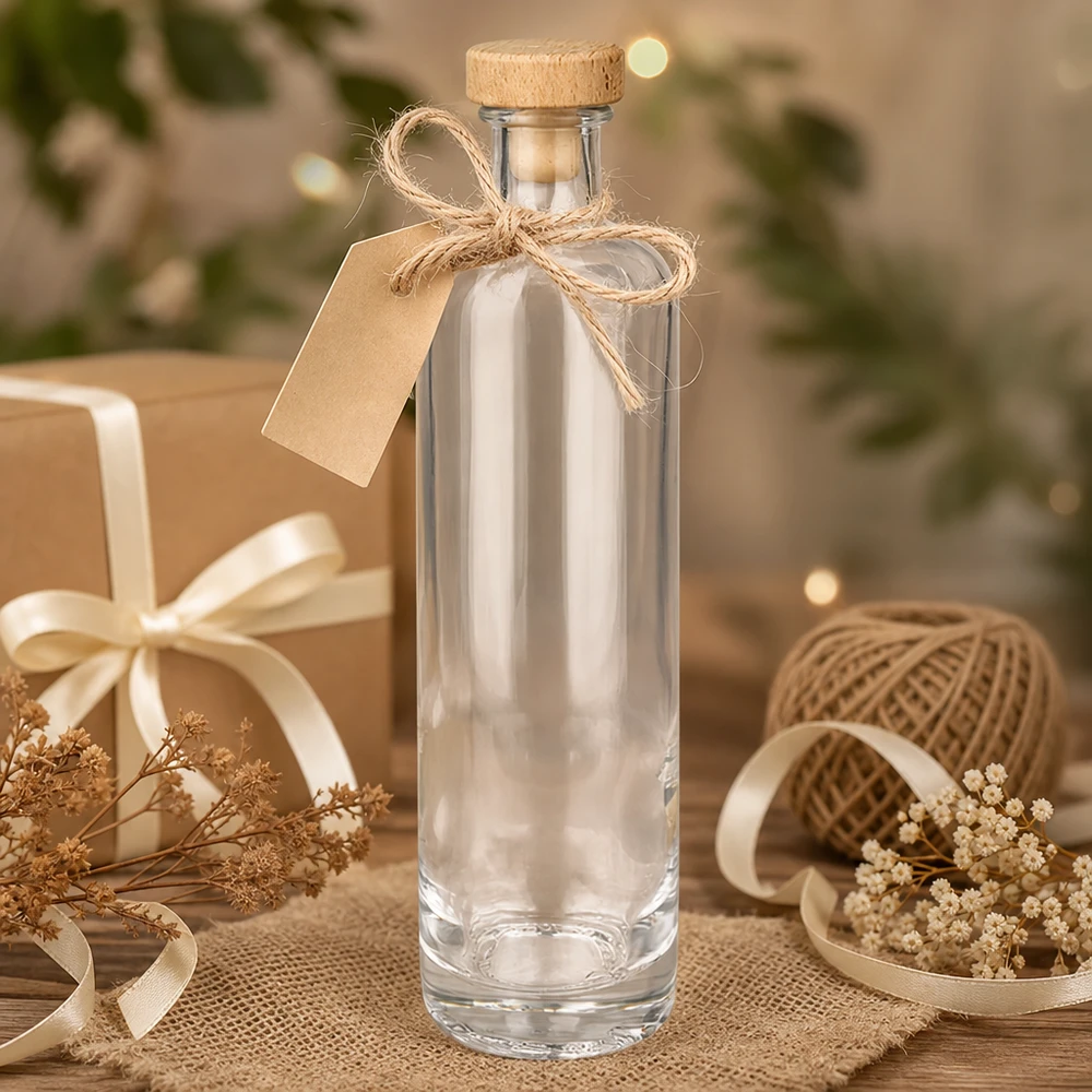 Botella de vidrio de 500 ml «Ella» con tapón de corcho con asa de madera UNiTWIST® Botella de vidrio de 500 ml «Ella» con tapón de corcho con asa de madera UNiTWIST®