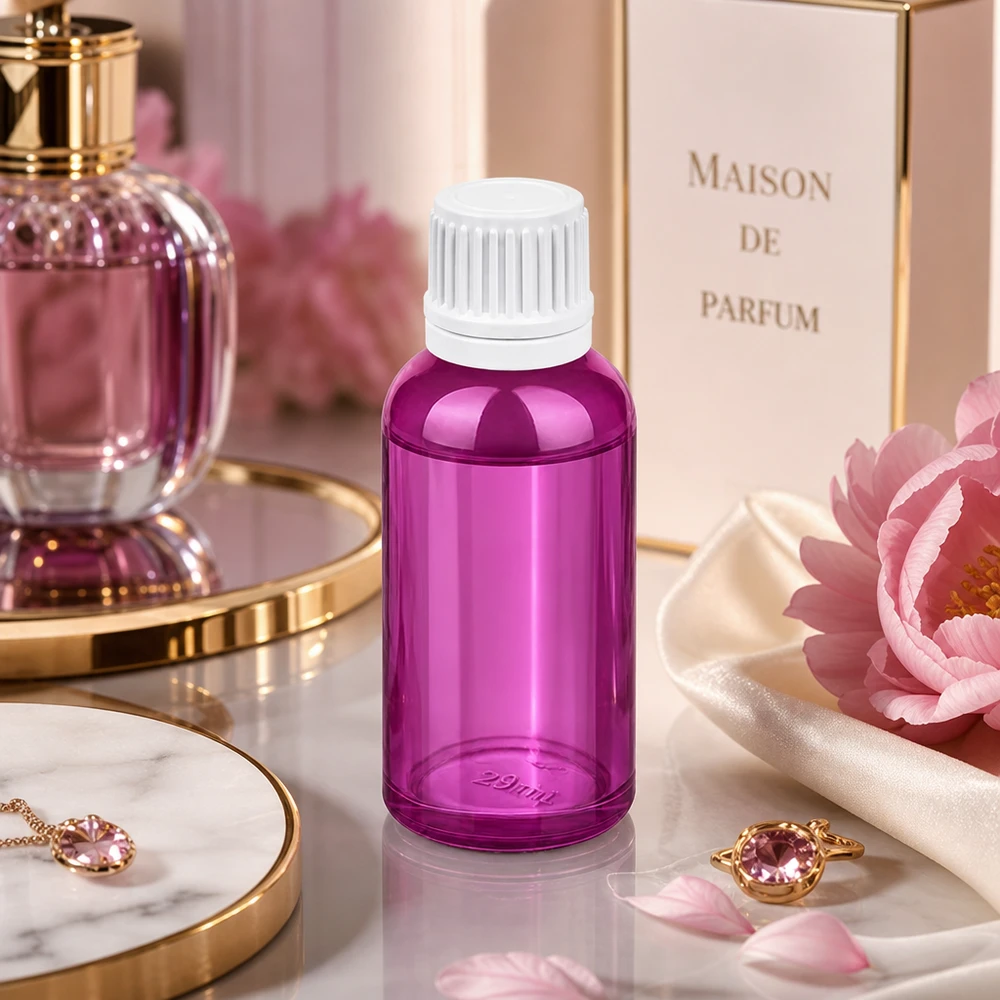 Frasco cuentagotas de 30 ml 0,7 mm blanco Originalidad tapón de rosca PurpleLine UT18/30 Frasco cuentagotas violeta de 30 ml con gotero de precisión de 0,7 mm para cosméticos y perfumes
