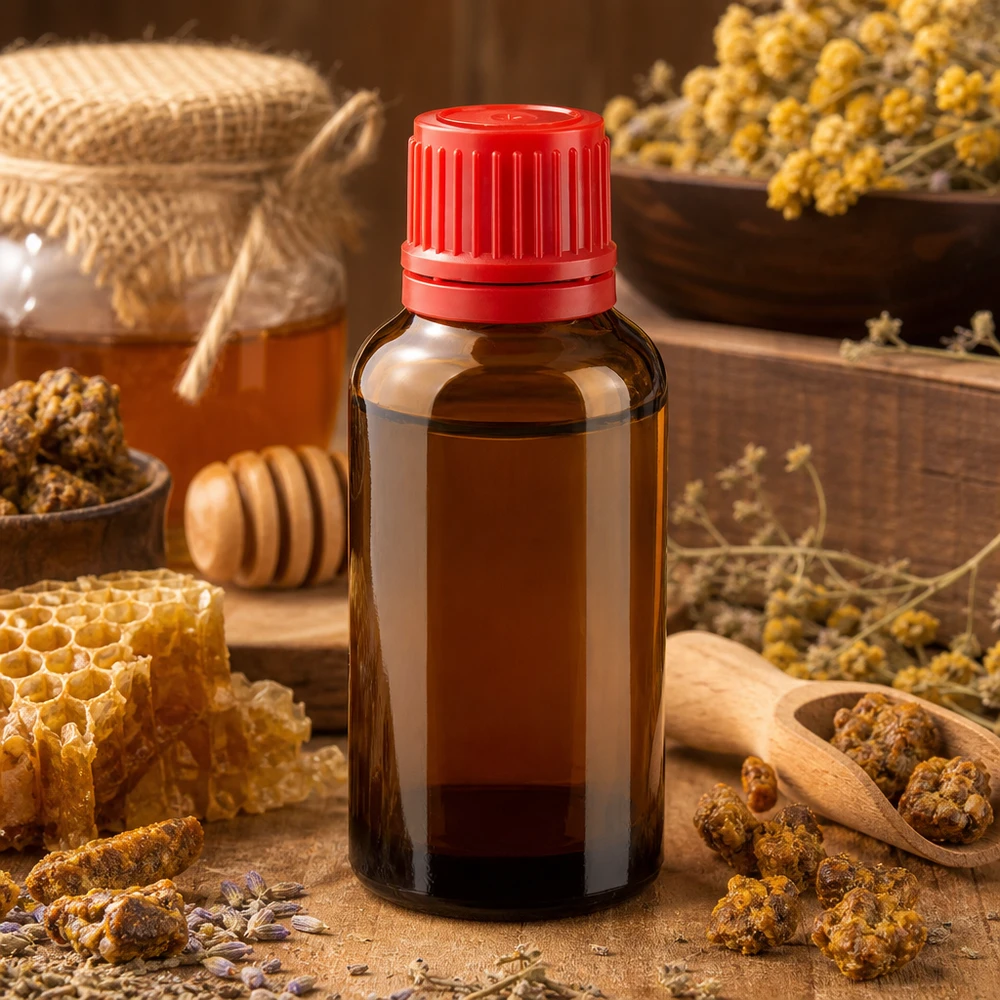 Frasco compacto de vidrio ámbar de 30 ml con tapón OV rojo perfecto para remedios homeopáticos y extractos