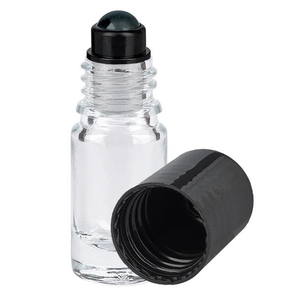 Botella de farmacia transparente 5ml tapón roll-on negro Botella de farmacia transparente 5ml tapón roll-on negro