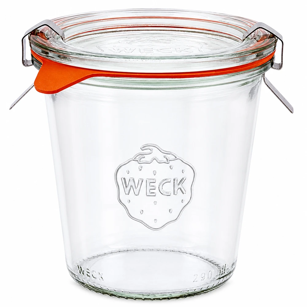 Vaso alto 290ml completo WECK RR80 Vasos WECK 290ml alto RR80 con tapa de cristal anillo de goma y pinzas para hervir y conservar