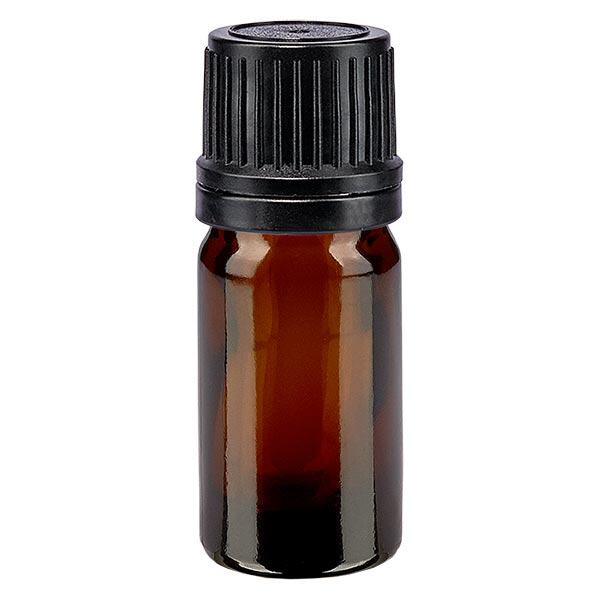 Botella de farmacia marrón 5ml cuentagotas anillo vertedor 1mm tapón inviolable negro Botella de farmacia marrón 5ml cuentagotas anillo vertedor 1mm tapón inviolable negro
