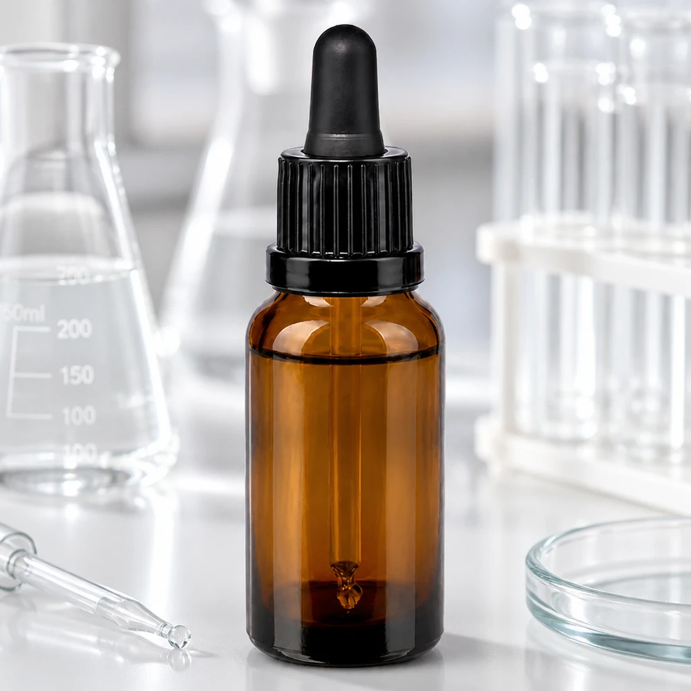 Frasco pipeta 20ml cierre inviolable negro BrownLine UT18/20 Frasco pipeta de 20 ml BrownLine con tapón cuentagotas de precisión para uso en laboratorio y aplicaciones científicas