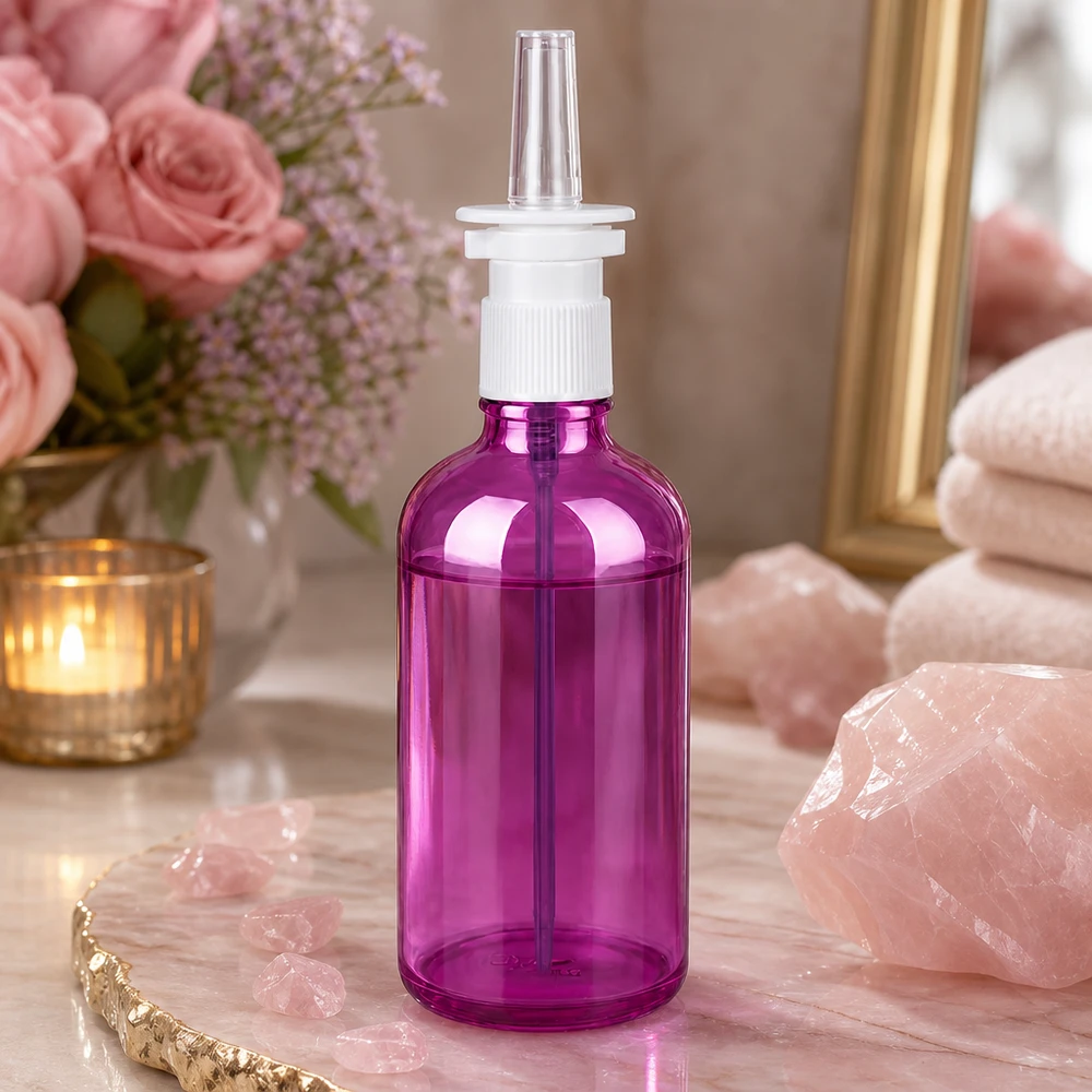 Frasco pulverizador nasal de 100 ml blanco/transparente estándar PurpleLine UT18/100 Frasco pulverizador nasal compacto de 100 ml en un elegante diseño morado con práctico pulverizador de bomba para uso doméstico