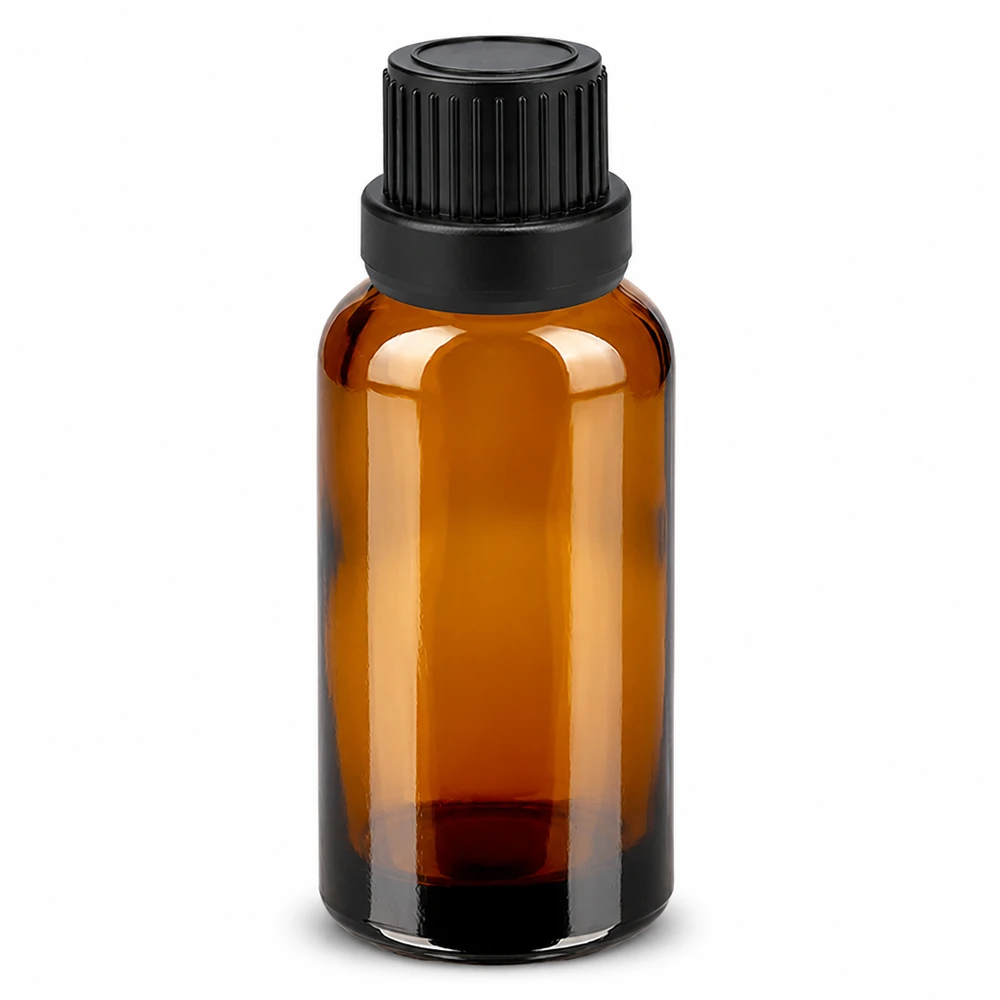 Frasco de vidrio ámbar de 30 ml con tapón cuentagotas negro Abertura de 2 mm para aceites esenciales