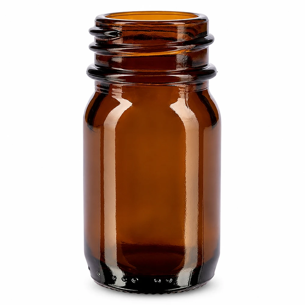 Frasco de 30 ml de cuello ancho de vidrio ámbar para farmacias y laboratorios