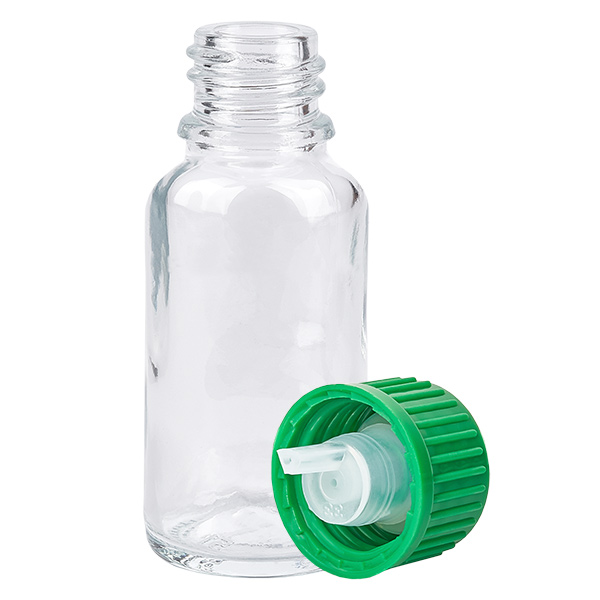 Frasco cuentagotas de 20 ml 0,8 mm verde cierre estándar ClearLine UT18/20 Frasco cuentagotas de 20 ml 0,8 mm verde cierre estándar ClearLine UT18/20
