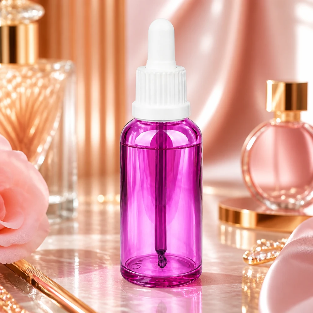Frasco de pipeta de 50 ml tapón de rosca originalidad blanco PurpleLine UT18/50 Elegante frasco pipeta de 50 ml en morado brillante para guardar con estilo sueros y aceites