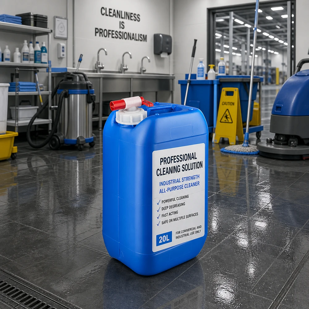 Bidón azul de 15 litros con grifo de salida, utilizado en el sector de la limpieza profesional