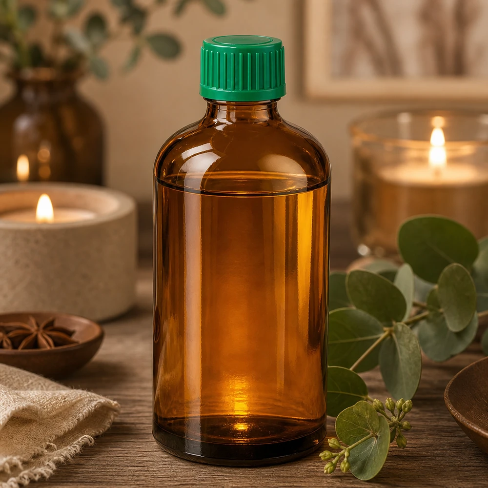 Frasco de vidrio ámbar de 100 ml de alta calidad con protección UV y tapón verde para sustancias sensibles a la luz