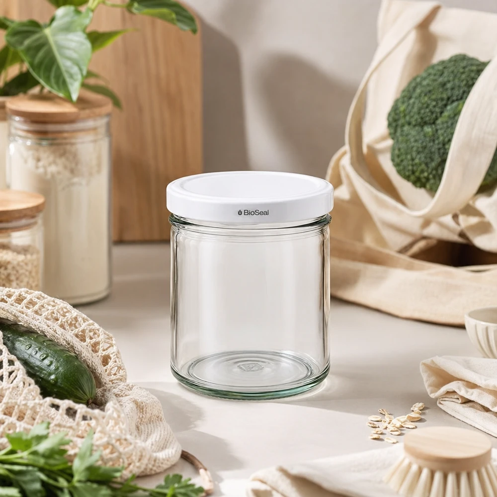 Vasos de 167ml con tapa blanca UNiTWIST BioSeal UNiTWIST Sturz167 Glas mit BioSeal Deckel nachhaltiges Wohnen Zero Waste Küche Öko-Lifestyle Naturmaterialien