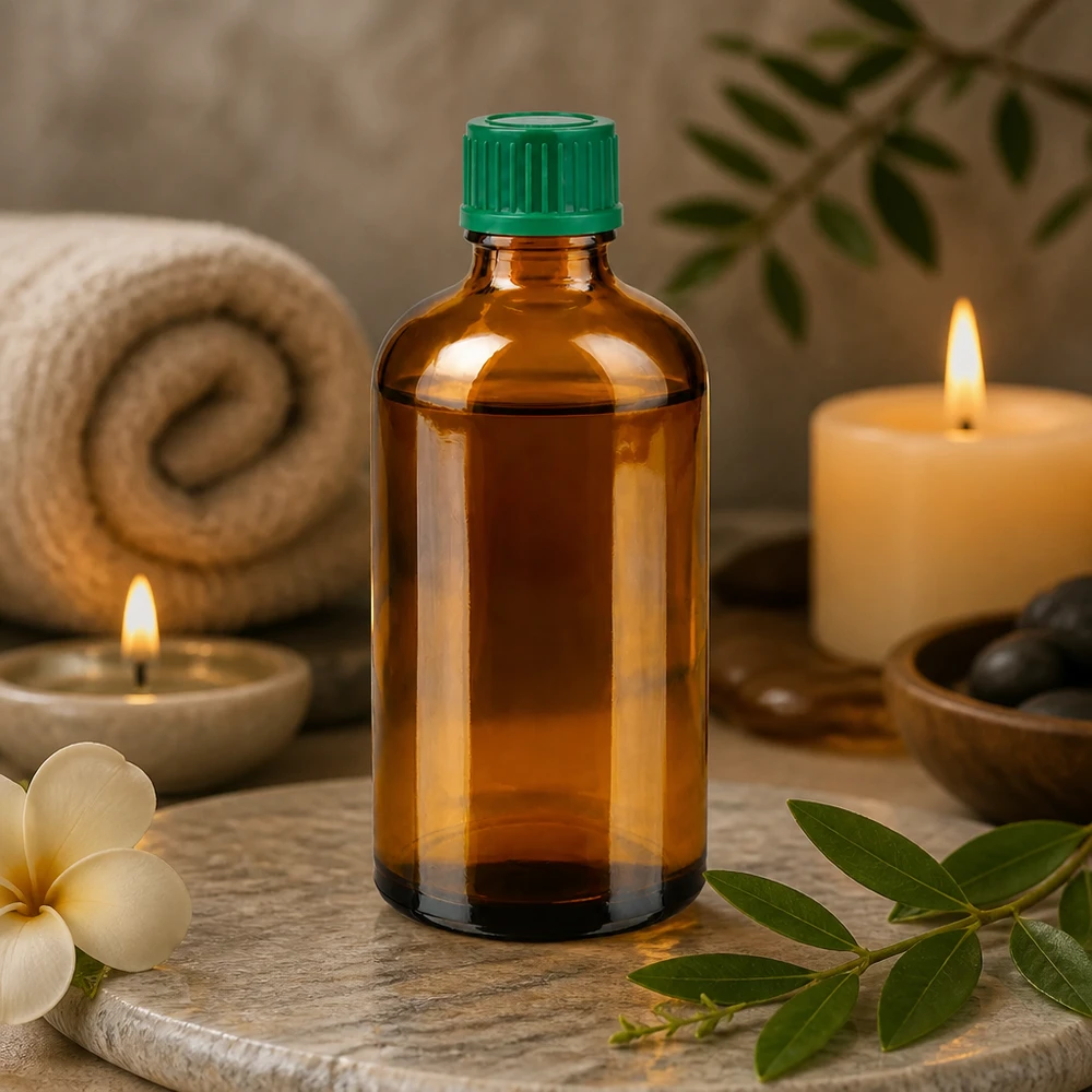Botella de 100 ml con tapón de rosca de 11 mm verde Estándar BrownLine UT18/100 Frasco compacto de vidrio marrón de 100 ml con tapa verde para cosméticos y productos de bienestar