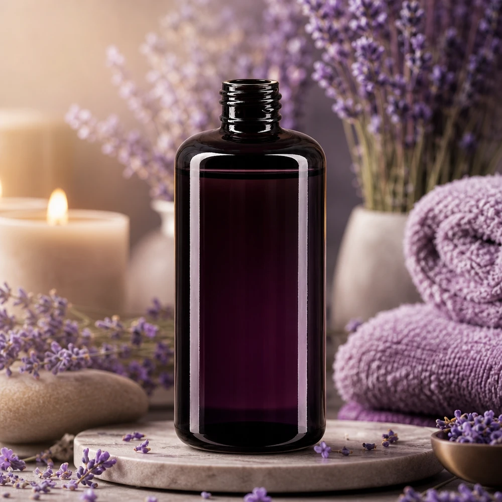 Frasco de vidrio violeta 200ml 410/24 Versátil frasco cosmético Draco de 200 ml de vidrio violeta Miron para sueros, aceites y aplicaciones de bienestar