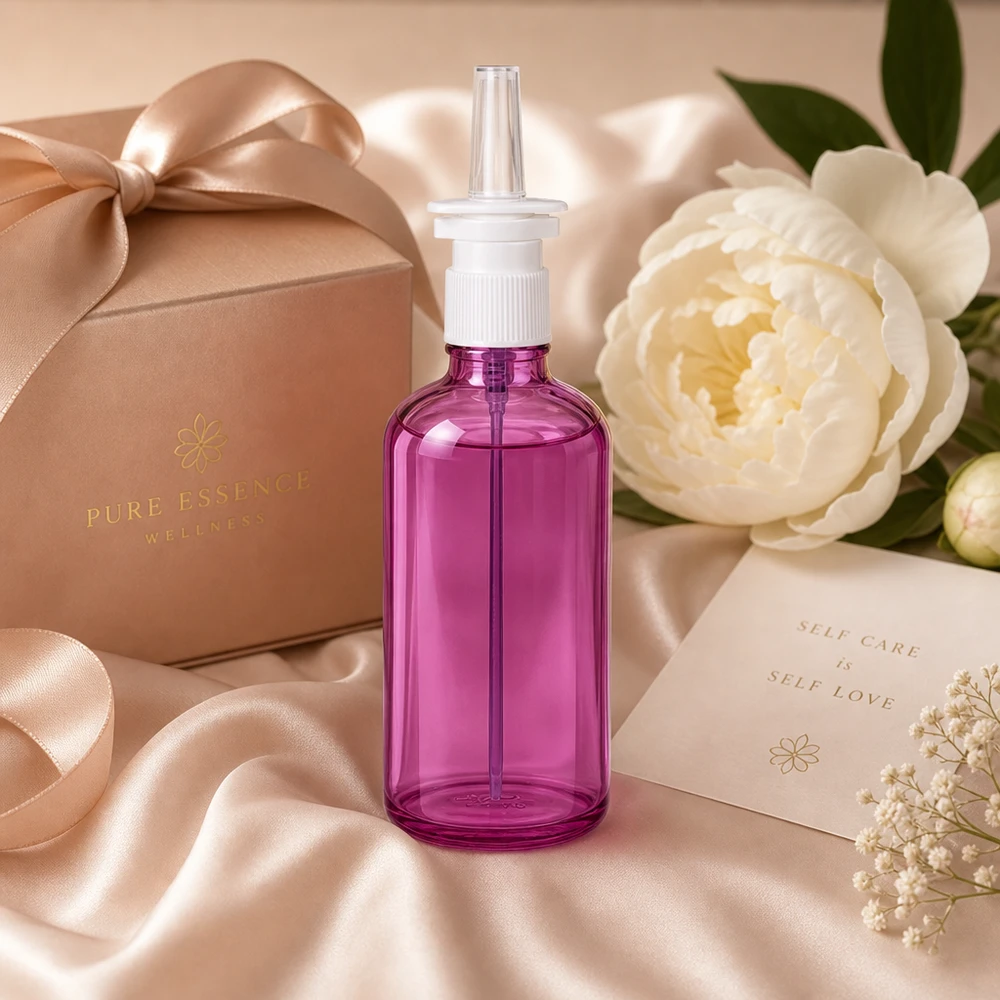 Frasco pulverizador nasal de 100 ml blanco/transparente estándar PurpleLine UT18/100 Elegante frasco de spray nasal de 100 ml en color morado brillante con diseño ergonómico para un fácil manejo