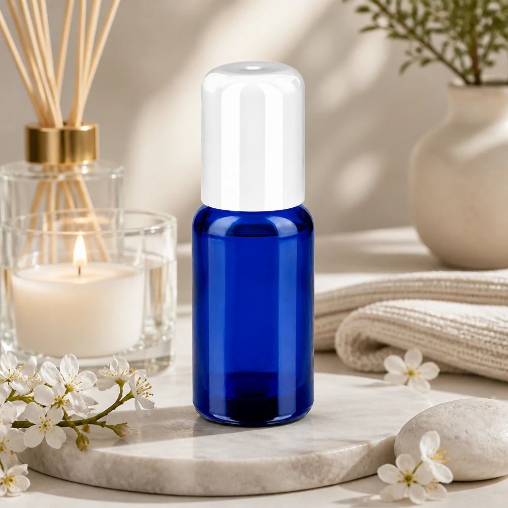 Frasco roll-on 20ml blanco tapón estándar BlueLine UT18/20 Frasco roll-on compacto de 20 ml de vidrio resistente con práctico tapón roll-on