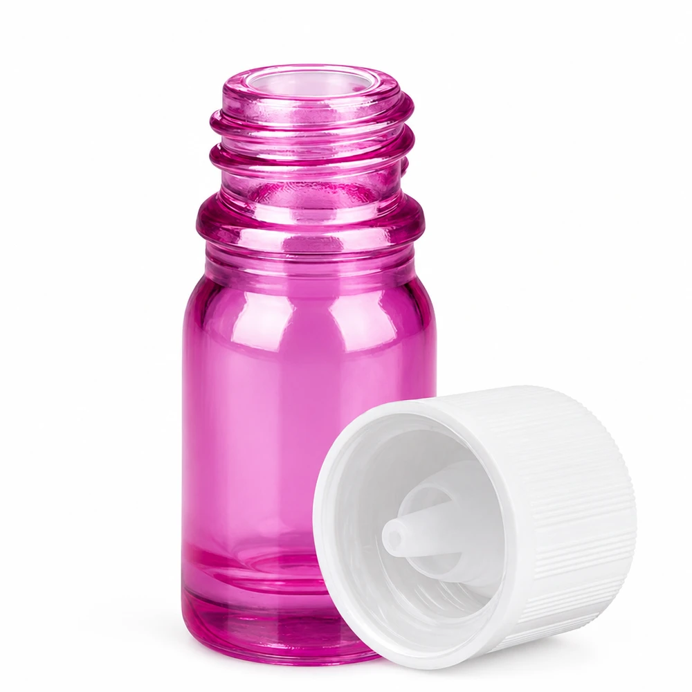 Frasco cuentagotas de 5ml 1,2mm blanco estándar a prueba de niños PurpleLine. UT18/5 Frasco pequeño de cristal de 5 ml con cuentagotas de color violeta para aceites esenciales