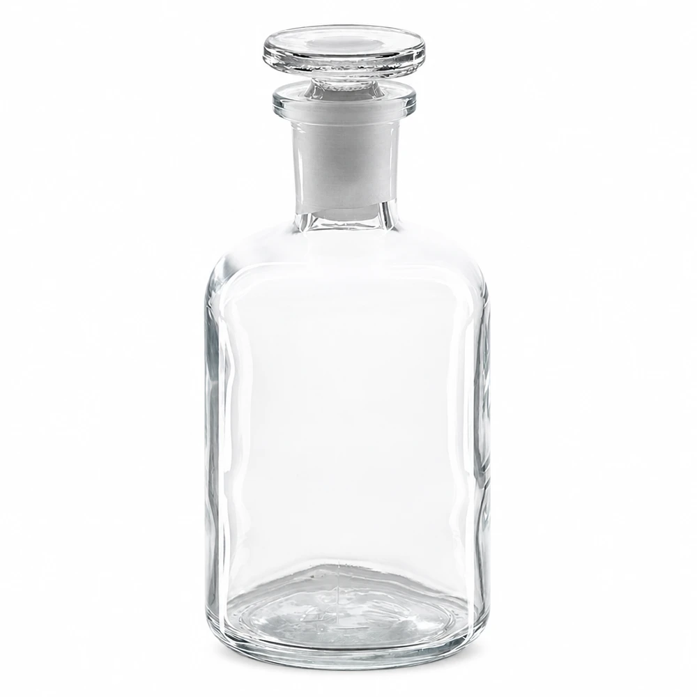 Frasco con reborde redondo 100 ml tapón de vidrio transparente de cuello estrecho Botella de hombros redondeados, 100 ml, transparente, con tapón de cristal, de cuello estrecho, de cristal de laboratorio transparente