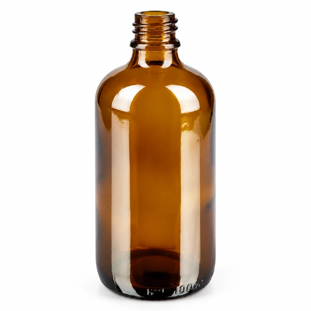 Botella 100ml 11mm tapón rosca blanco Estándar BrownLine UT18/100 Frasco boticario vacío de 100 ml de vidrio ámbar con rosca de 11 mm para sustancias fotosensibles