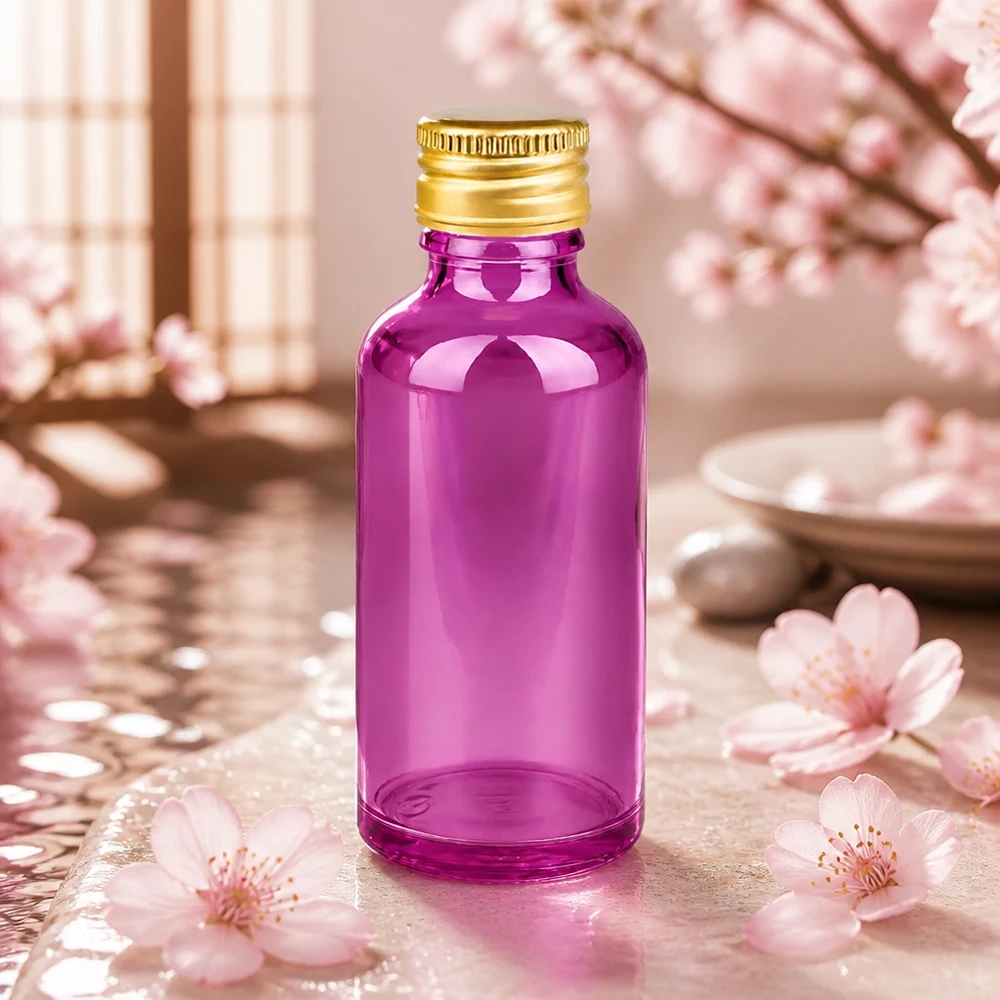Frasco de 50 ml con tapón de rosca de 11 mm de aluminio estándar dorado PurpleLine. UT18/50 Elegante frasco morado de 50 ml con tapón de aluminio de 11 mm ideal para aceites y esencias de alta calidad