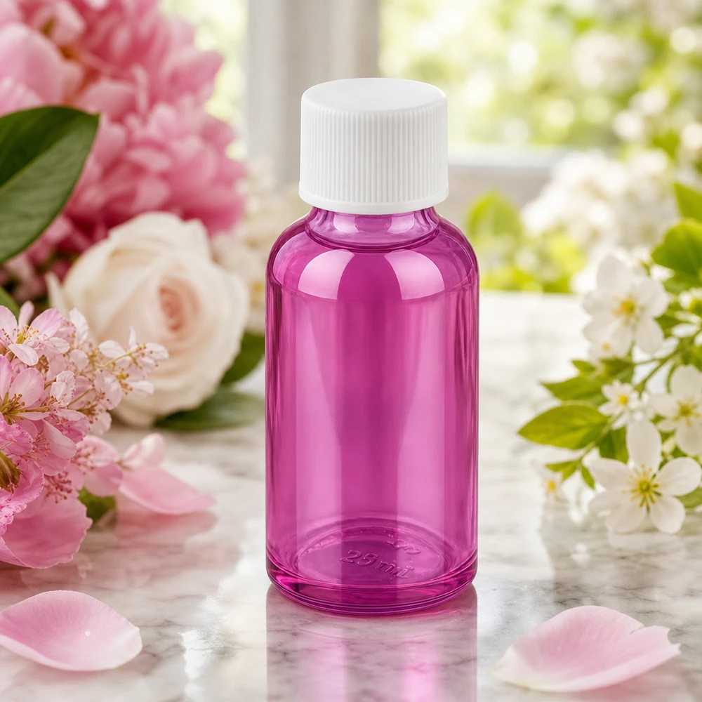 Frasco de 30 ml con tapón de rosca de 11 mm blanco estándar PurpleLine UT18/30 Frasco PurpleLine de 30 ml con abertura de 11 mm y tapón blanco estándar para una dosificación precisa