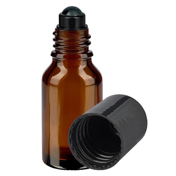 Botella de farmacia marrón 15ml tapón roll-on negro Botella de farmacia marrón 15ml tapón roll-on negro
