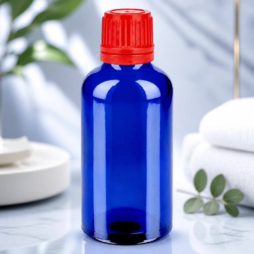 Frasco de farmacia 50ml azul con tapón a prueba de niños SV 11mm OV BlueLine UT18/50