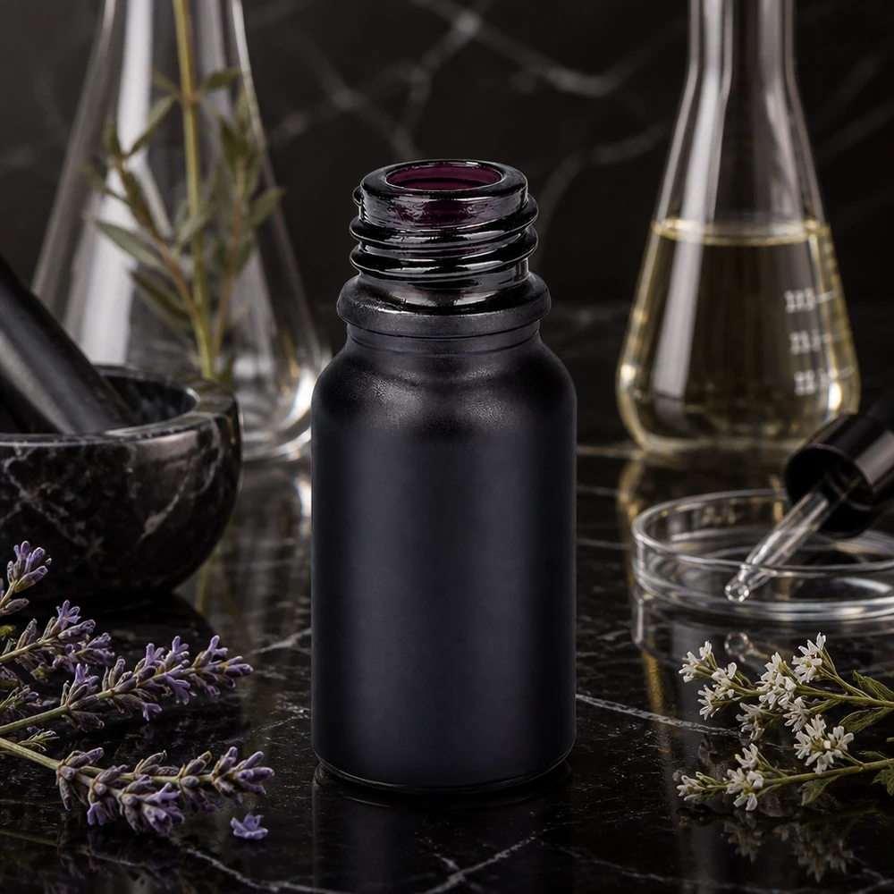 Elegante frasco de farmacia de 10 ml BlackLine UT18/10 UNiTWIST con revestimiento negro para entornos de laboratorio