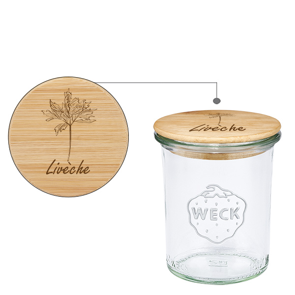 Couvercle en bois "Livèche" avec WECK verre renversé 160ml