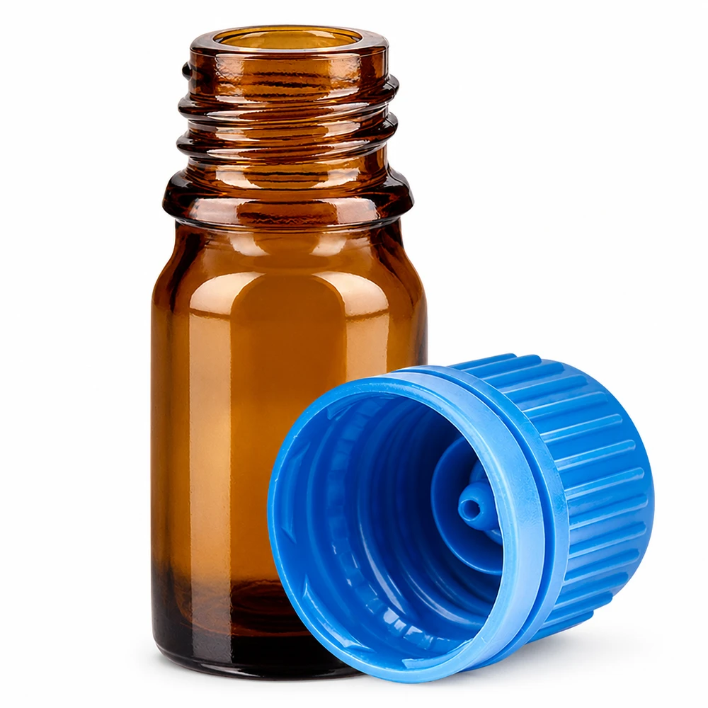 Botella 5ml tapón rosca 11mm azul BrownLine UT18/5 Frasco de vidrio ámbar de 5 ml con tapón de rosca azul para aplicaciones de laboratorio y almacenamiento de muestras