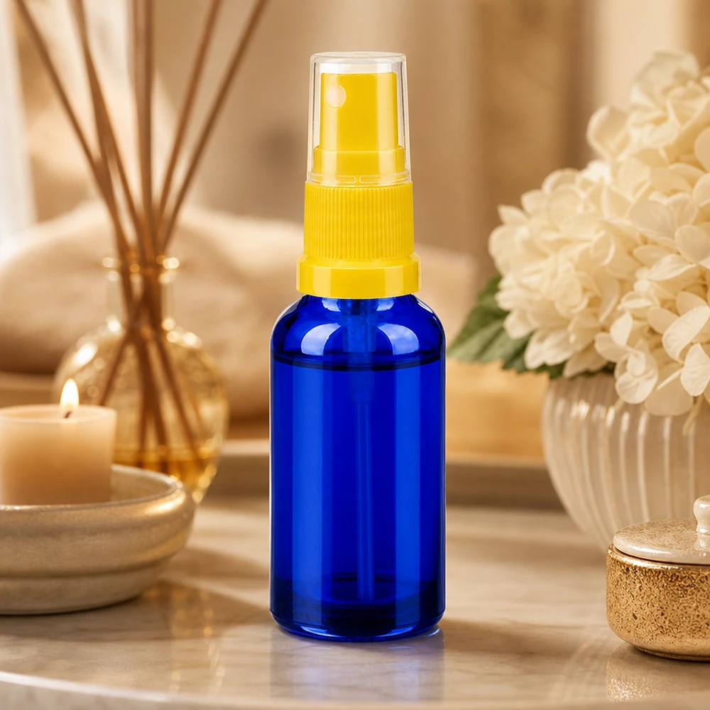 Frasco pulverizador de 30 ml amarillo/transparente tapa estándar BlueLine UT18/30 Elegante botella pulverizadora de 30 ml con atomizador amarillo, perfecta para productos cosméticos de bricolaje y para el cuidado de la piel